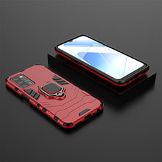 Custodia Silicone e Plastica Opaca Cover con Magnetico Anello Supporto S02 per Oppo A55 5G Rosso