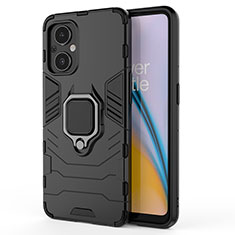 Custodia Silicone e Plastica Opaca Cover con Magnetico Anello Supporto S02 per Oppo A96 5G Nero