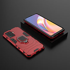 Custodia Silicone e Plastica Opaca Cover con Magnetico Anello Supporto S02 per Oppo F19 Pro Rosso