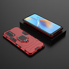 Custodia Silicone e Plastica Opaca Cover con Magnetico Anello Supporto S02 per Oppo F19s Rosso