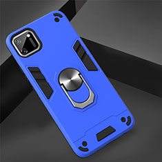 Custodia Silicone e Plastica Opaca Cover con Magnetico Anello Supporto S02 per Realme C11 Blu