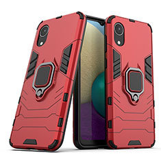Custodia Silicone e Plastica Opaca Cover con Magnetico Anello Supporto S02 per Samsung Galaxy A03 Core Rosso