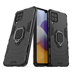 Custodia Silicone e Plastica Opaca Cover con Magnetico Anello Supporto S02 per Samsung Galaxy A22 4G Nero