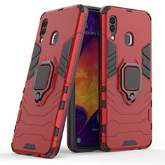 Custodia Silicone e Plastica Opaca Cover con Magnetico Anello Supporto S02 per Samsung Galaxy A30 Rosso