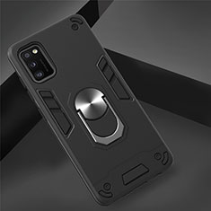 Custodia Silicone e Plastica Opaca Cover con Magnetico Anello Supporto S02 per Samsung Galaxy A41 Nero