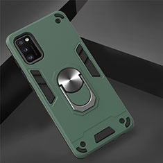 Custodia Silicone e Plastica Opaca Cover con Magnetico Anello Supporto S02 per Samsung Galaxy A41 Verde