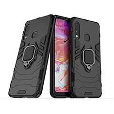 Custodia Silicone e Plastica Opaca Cover con Magnetico Anello Supporto S02 per Samsung Galaxy A70E Nero
