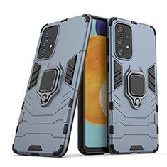 Custodia Silicone e Plastica Opaca Cover con Magnetico Anello Supporto S02 per Samsung Galaxy A73 5G Blu
