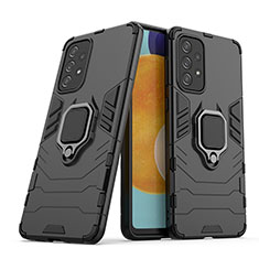 Custodia Silicone e Plastica Opaca Cover con Magnetico Anello Supporto S02 per Samsung Galaxy A73 5G Nero