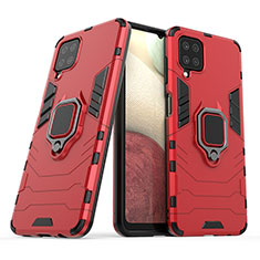 Custodia Silicone e Plastica Opaca Cover con Magnetico Anello Supporto S02 per Samsung Galaxy F12 Rosso