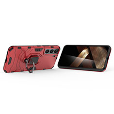 Custodia Silicone e Plastica Opaca Cover con Magnetico Anello Supporto S02 per Samsung Galaxy S25 5G Rosso