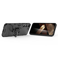 Custodia Silicone e Plastica Opaca Cover con Magnetico Anello Supporto S02 per Samsung Galaxy S25 Plus 5G Nero