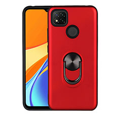 Custodia Silicone e Plastica Opaca Cover con Magnetico Anello Supporto S02 per Xiaomi Redmi 9 India Rosso