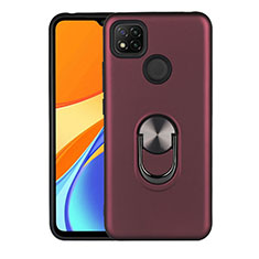 Custodia Silicone e Plastica Opaca Cover con Magnetico Anello Supporto S02 per Xiaomi Redmi 9C Rosso Rosa