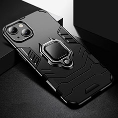 Custodia Silicone e Plastica Opaca Cover con Magnetico Anello Supporto S03 per Apple iPhone 13 Mini Nero