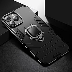 Custodia Silicone e Plastica Opaca Cover con Magnetico Anello Supporto S03 per Apple iPhone 13 Pro Nero