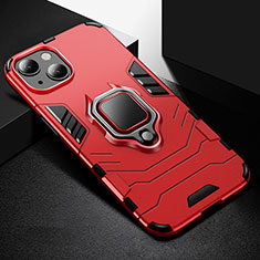 Custodia Silicone e Plastica Opaca Cover con Magnetico Anello Supporto S03 per Apple iPhone 15 Plus Rosso