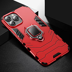 Custodia Silicone e Plastica Opaca Cover con Magnetico Anello Supporto S03 per Apple iPhone 15 Pro Rosso