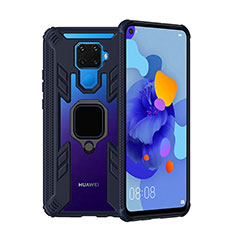 Custodia Silicone e Plastica Opaca Cover con Magnetico Anello Supporto S03 per Huawei Nova 5i Pro Blu