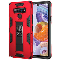 Custodia Silicone e Plastica Opaca Cover con Magnetico Anello Supporto S03 per LG Stylo 6 Rosso