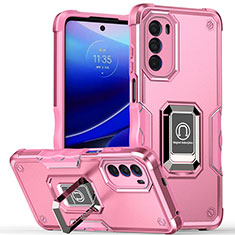 Custodia Silicone e Plastica Opaca Cover con Magnetico Anello Supporto S03 per Motorola Moto Edge (2022) 5G Rosa Caldo