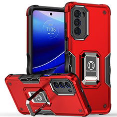 Custodia Silicone e Plastica Opaca Cover con Magnetico Anello Supporto S03 per Motorola Moto Edge (2022) 5G Rosso