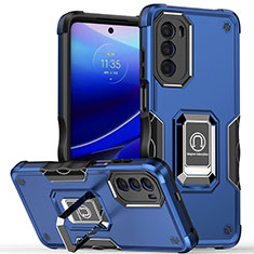 Custodia Silicone e Plastica Opaca Cover con Magnetico Anello Supporto S03 per Motorola Moto G71s 5G Blu