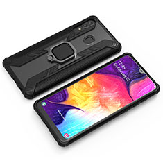 Custodia Silicone e Plastica Opaca Cover con Magnetico Anello Supporto S03 per Samsung Galaxy A20 Nero