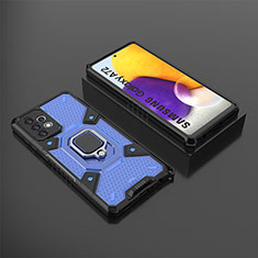Custodia Silicone e Plastica Opaca Cover con Magnetico Anello Supporto S03 per Samsung Galaxy A72 5G Blu