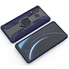 Custodia Silicone e Plastica Opaca Cover con Magnetico Anello Supporto S03 per Samsung Galaxy M30 Blu