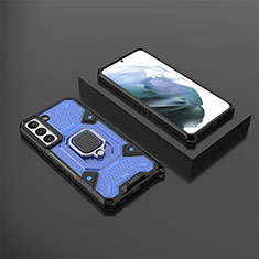 Custodia Silicone e Plastica Opaca Cover con Magnetico Anello Supporto S03 per Samsung Galaxy S21 FE 5G Blu