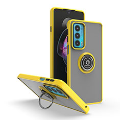 Custodia Silicone e Plastica Opaca Cover con Magnetico Anello Supporto S04 per Motorola Moto Edge Lite 5G Giallo