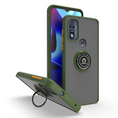 Custodia Silicone e Plastica Opaca Cover con Magnetico Anello Supporto S04 per Motorola Moto G Pure Verde