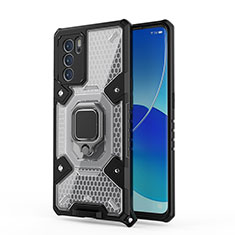 Custodia Silicone e Plastica Opaca Cover con Magnetico Anello Supporto S04 per Oppo Reno6 Pro 5G India Nero