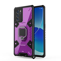 Custodia Silicone e Plastica Opaca Cover con Magnetico Anello Supporto S04 per Oppo Reno6 Pro 5G India Viola