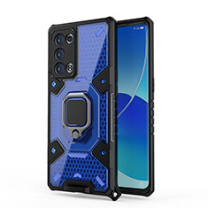 Custodia Silicone e Plastica Opaca Cover con Magnetico Anello Supporto S04 per Oppo Reno6 Pro+ Plus 5G Blu