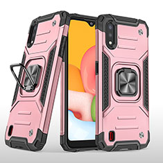 Custodia Silicone e Plastica Opaca Cover con Magnetico Anello Supporto S04 per Samsung Galaxy A01 SM-A015 Oro Rosa