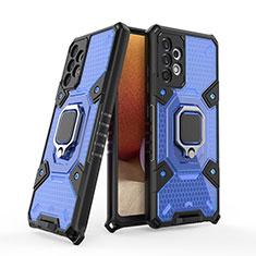 Custodia Silicone e Plastica Opaca Cover con Magnetico Anello Supporto S04 per Samsung Galaxy A32 5G Blu