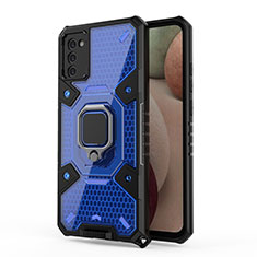 Custodia Silicone e Plastica Opaca Cover con Magnetico Anello Supporto S04 per Samsung Galaxy M02s Blu