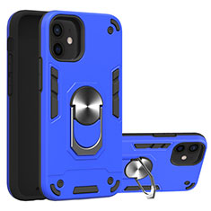 Custodia Silicone e Plastica Opaca Cover con Magnetico Anello Supporto S05 per Apple iPhone 12 Blu