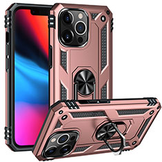 Custodia Silicone e Plastica Opaca Cover con Magnetico Anello Supporto S05 per Apple iPhone 13 Pro Max Oro Rosa