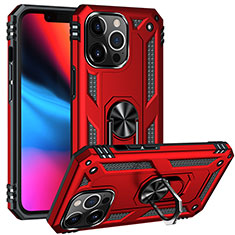 Custodia Silicone e Plastica Opaca Cover con Magnetico Anello Supporto S05 per Apple iPhone 13 Pro Max Rosso