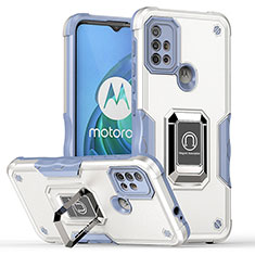 Custodia Silicone e Plastica Opaca Cover con Magnetico Anello Supporto S05 per Motorola Moto G30 Bianco