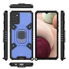 Custodia Silicone e Plastica Opaca Cover con Magnetico Anello Supporto S05 per Samsung Galaxy A02s Blu