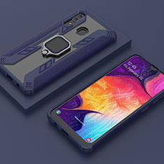 Custodia Silicone e Plastica Opaca Cover con Magnetico Anello Supporto S05 per Samsung Galaxy A30 Blu