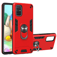 Custodia Silicone e Plastica Opaca Cover con Magnetico Anello Supporto S05 per Samsung Galaxy A71 5G Rosso