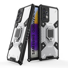 Custodia Silicone e Plastica Opaca Cover con Magnetico Anello Supporto S05 per Samsung Galaxy A72 4G Bianco