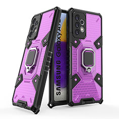 Custodia Silicone e Plastica Opaca Cover con Magnetico Anello Supporto S05 per Samsung Galaxy A72 4G Viola