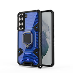 Custodia Silicone e Plastica Opaca Cover con Magnetico Anello Supporto S05 per Samsung Galaxy S21 FE 5G Blu