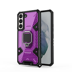 Custodia Silicone e Plastica Opaca Cover con Magnetico Anello Supporto S05 per Samsung Galaxy S22 Plus 5G Viola